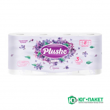 Туалетная бумага 3-х слойная 15 м. 8 рулонов в упаковке "Plushe D'elux Light" Сирень